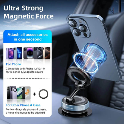 360° Magnetic Car Phone Holder – Vacuum Suction Mount - White