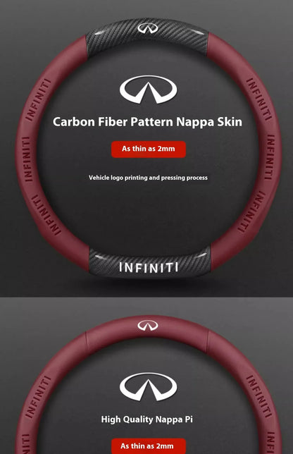 Infiniti Carbon Fiber Leather Steering Wheel Cover - O Leather Red