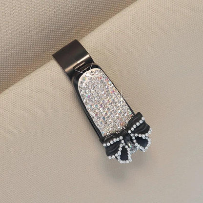 Rhinestone Bowknot Car Sunglasses Holder Visor Mount Clip