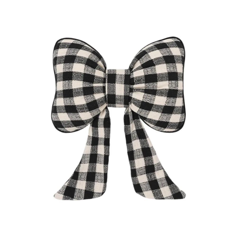 Pink Bowknot Car Neck Pillow - Grid Plaid Pattern Headrest Support