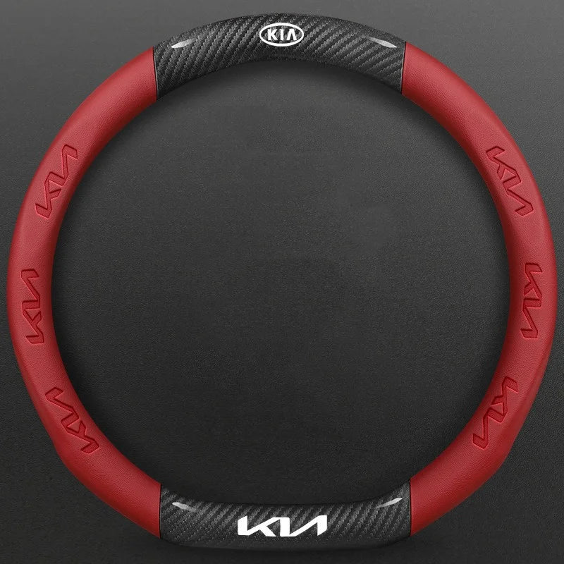 Kia Carbon Fibre Steering Wheel Cover - D Shape / Red
