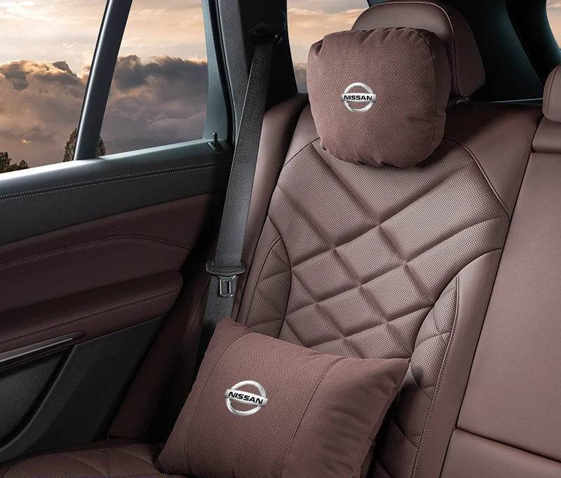 Nissan Car Neck & Lumbar Support Pillow for Sentra, Altima, X-Trail, Qashqai, Kicks & More - headrest 1pc white