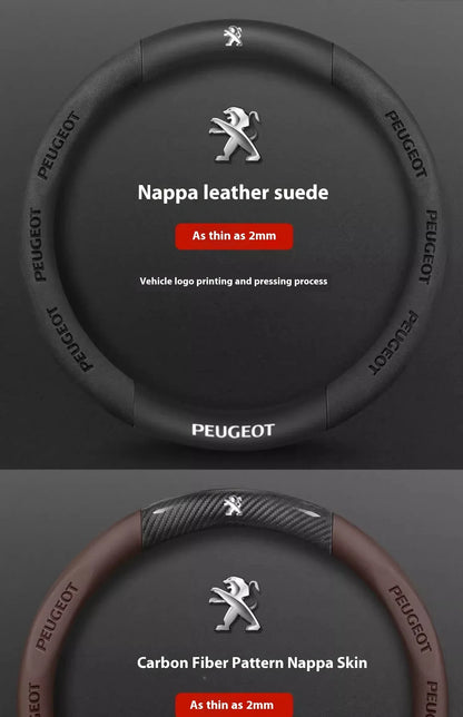 Peugeot Carbon Fiber Leather Steering Wheel Cover - Red Leather