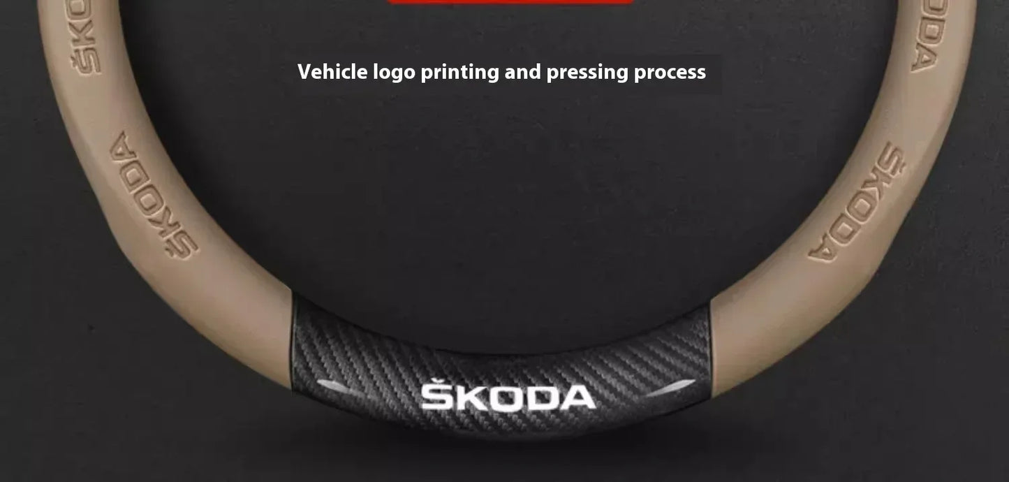 Skoda Kodiaq Octavia Superb Carbon Fiber Steering Wheel Cover - D Carbon Beige