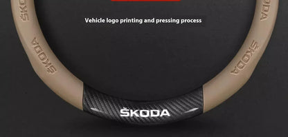 Skoda Kodiaq Octavia Superb Carbon Fiber Steering Wheel Cover - D Carbon Beige