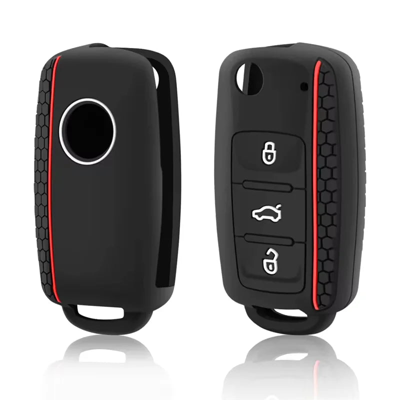 VW Golf, Skoda Superb & Seat Leon 3 Button Silicone Key Cover - Red