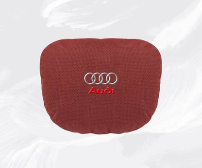 Suede Car Neck Pillow & Lumbar Support for Audi A3 A4 A5 A6 A7 A8 Q2 Q3 Q5 Q7 Q8 TT SQ5 Spine Protection - headrest 1pc brown