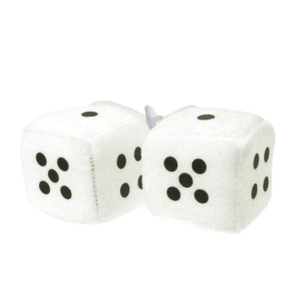 Fuzzy Dice Car Mirror Hanging Decoration – Soft Plush Rear View Ornament - White