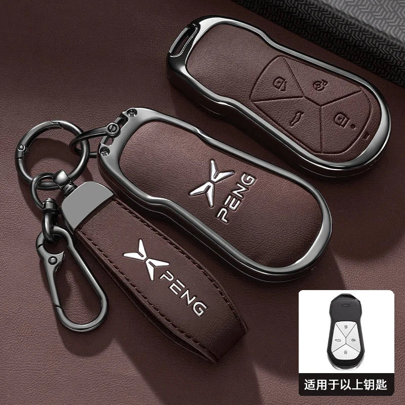XPeng Zinc Alloy Leather Key Case - brown chain / China Mainland
