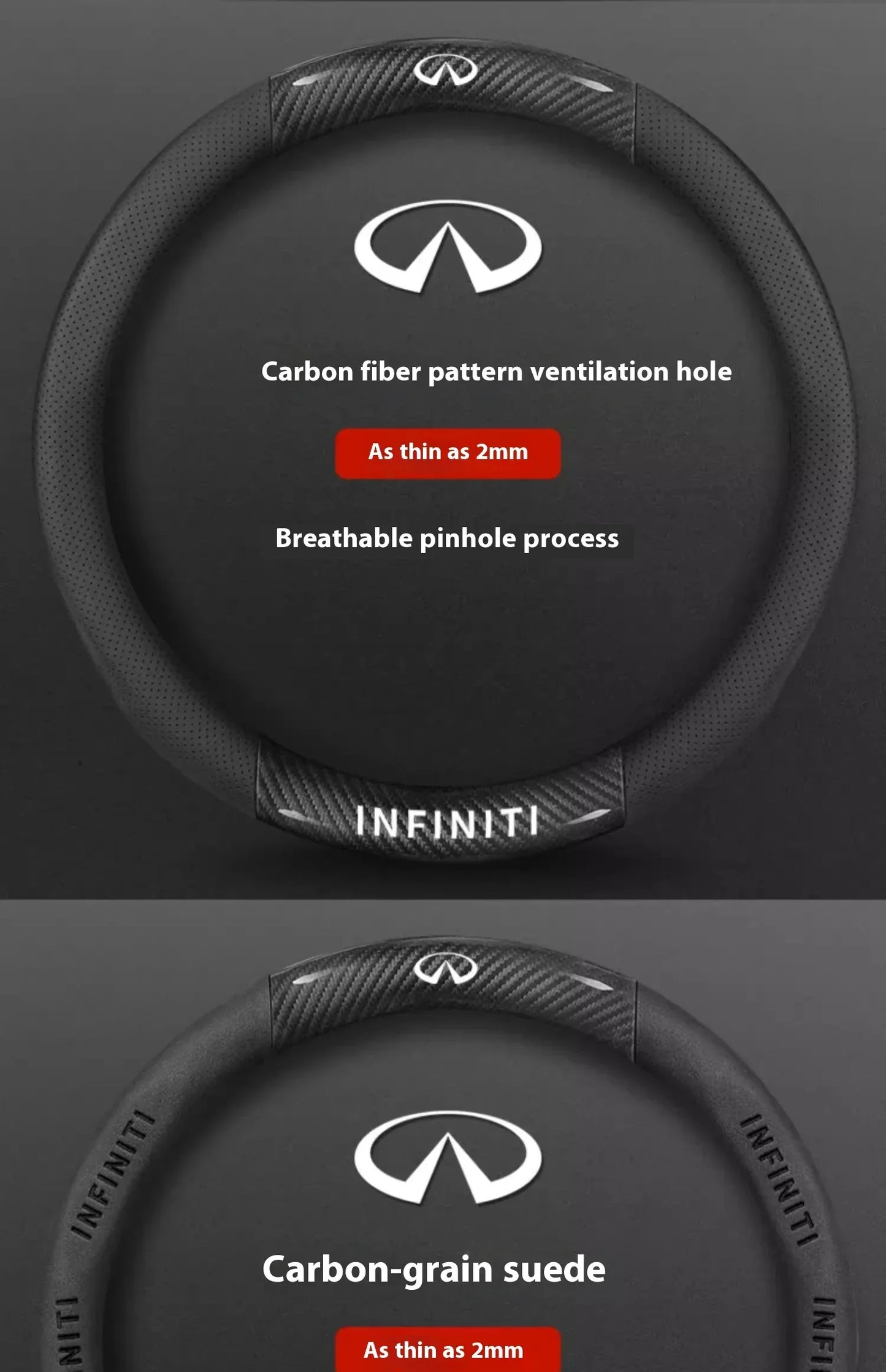 Infiniti Carbon Fiber Leather Steering Wheel Cover - O Leather Red