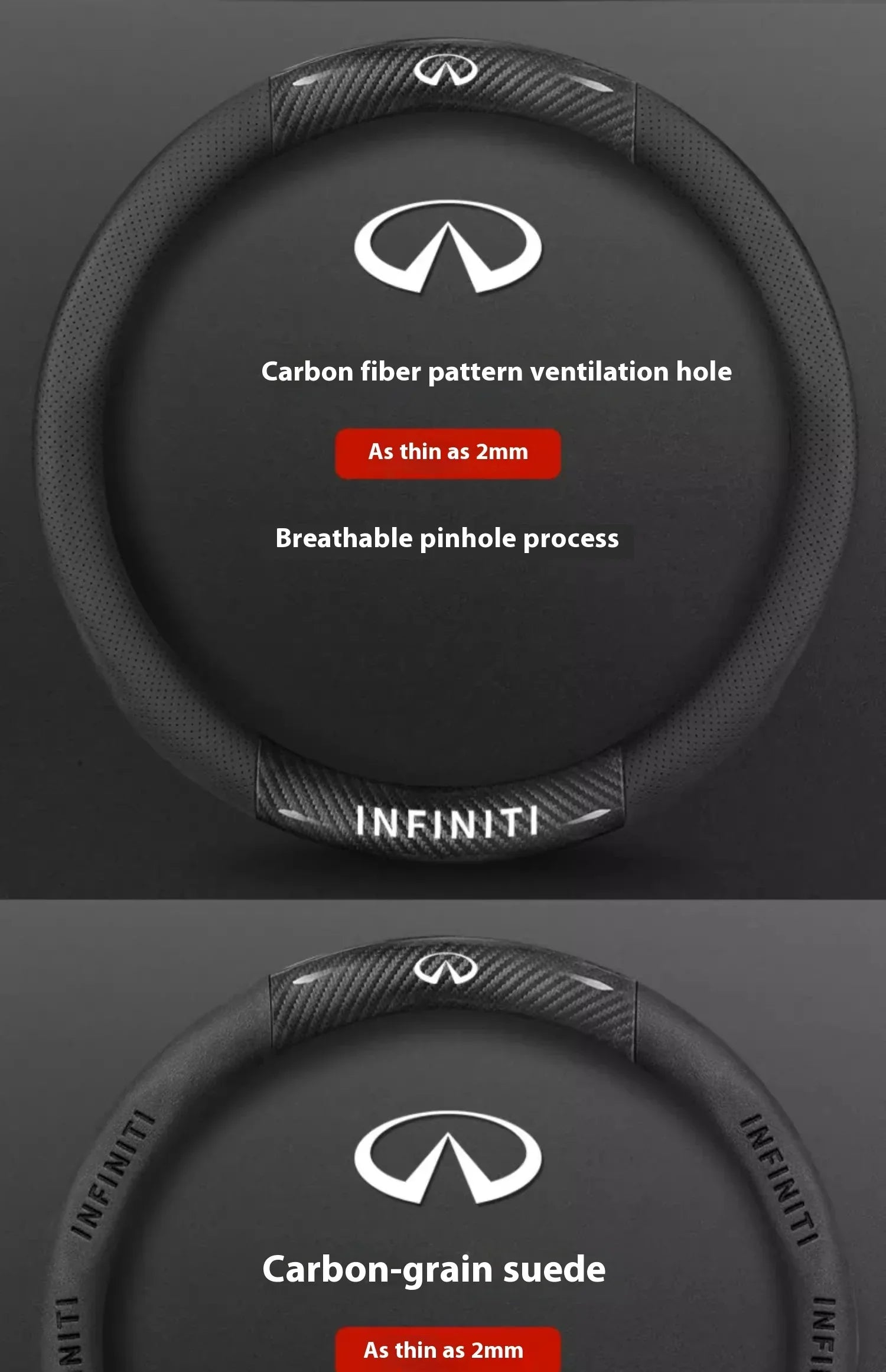 Infiniti Carbon Fiber Leather Steering Wheel Cover - O Leather Red