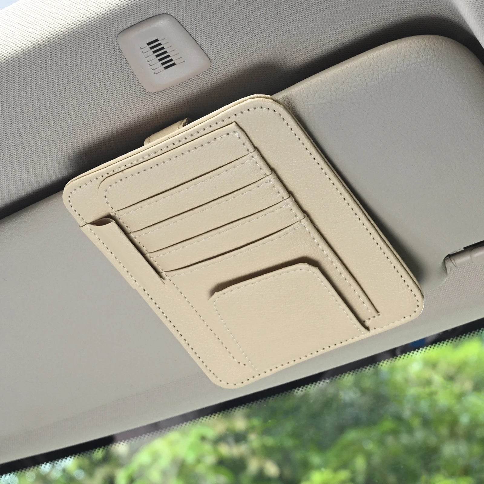 Multi-Pocket Car Visor Organizer – for Cards, Glasses & Essentials - Grey