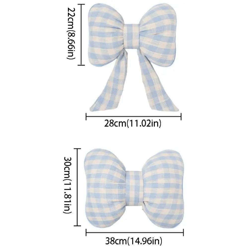 Pink Bowknot Car Neck Pillow - Grid Plaid Pattern Headrest Support