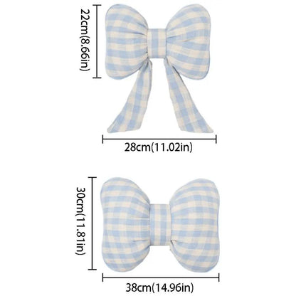 Pink Bowknot Car Neck Pillow - Grid Plaid Pattern Headrest Support
