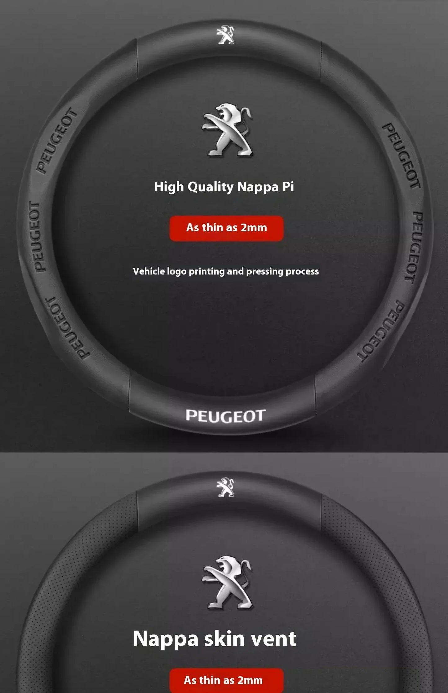 Peugeot Carbon Fiber Leather Steering Wheel Cover - Red Leather