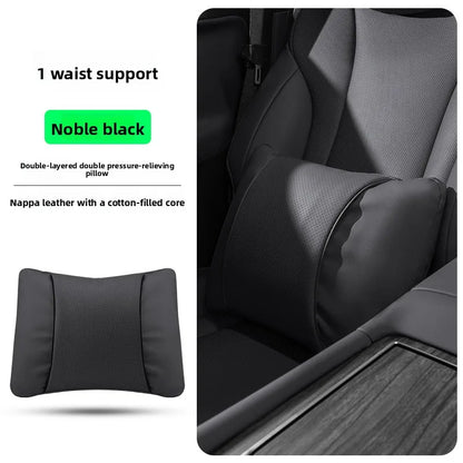 Leather Car Headrest Neck Pillow with Breathable Lumbar Support
