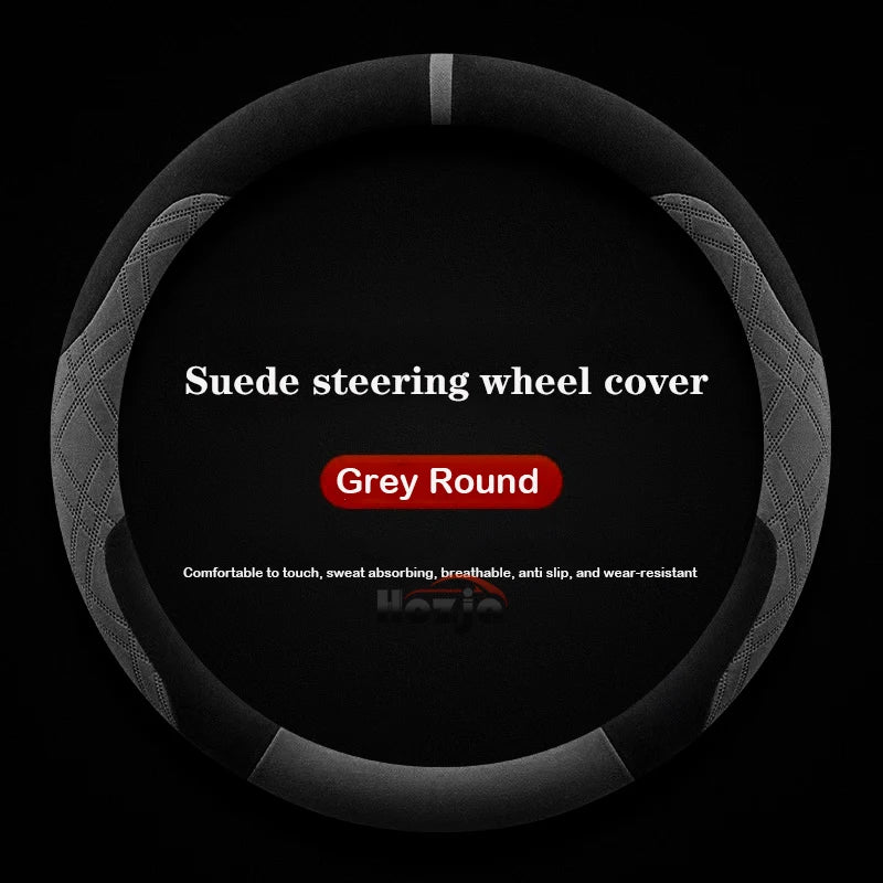 Genesis Suede Steering Wheel Cover - Round Shape / Grey