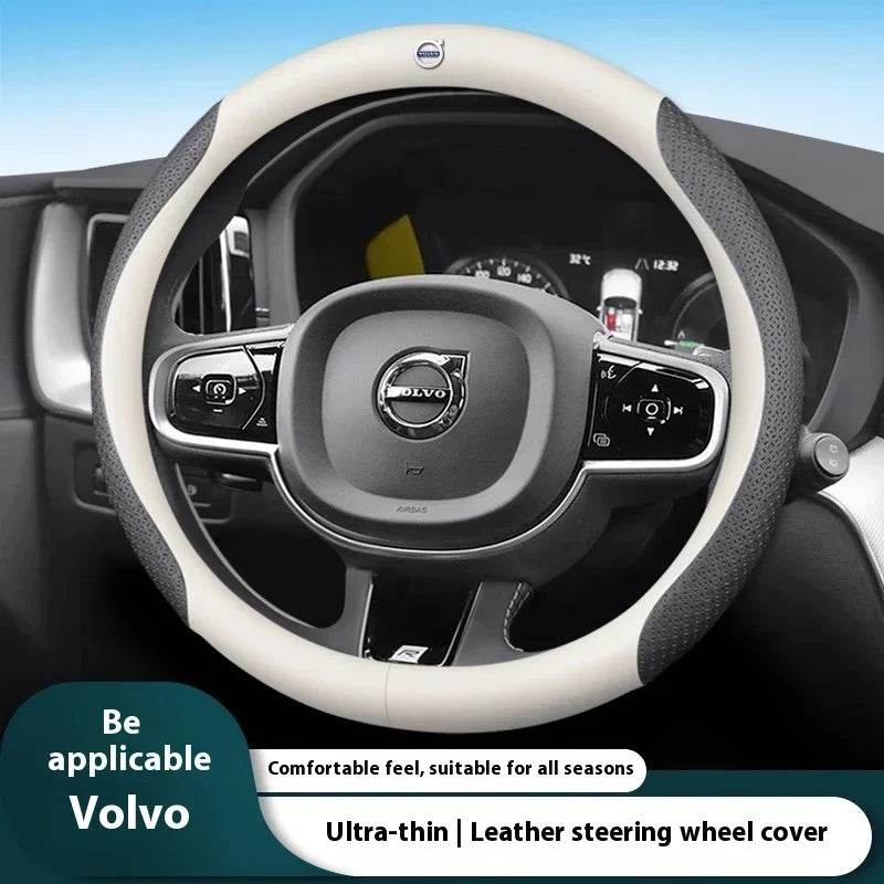 Volvo Carbon Fiber Leather Steering Wheel Cover for XC40, XC60, XC70, XC90, C30, C70, S40, S60, S80, S90, V40, V50, V60, V70 - 