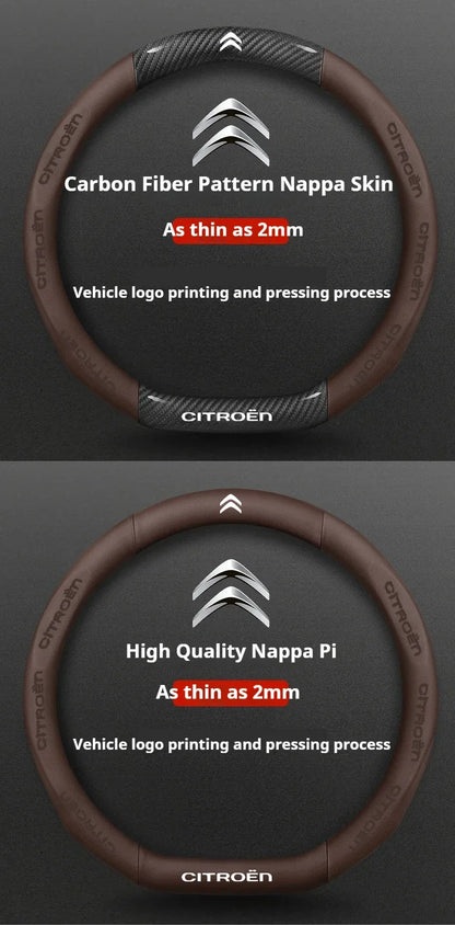 Citroen Leather Steering Wheel Cover - Round Brown E