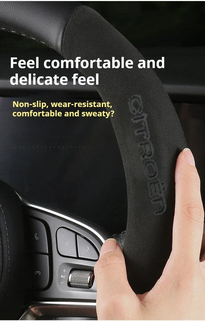 Citroen Leather Steering Wheel Cover - Round Brown E