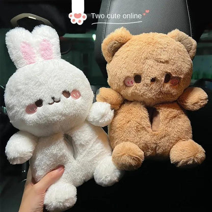Plush Car Tissue Box Holder Cute Bear Rabbit Seat Back Hanging