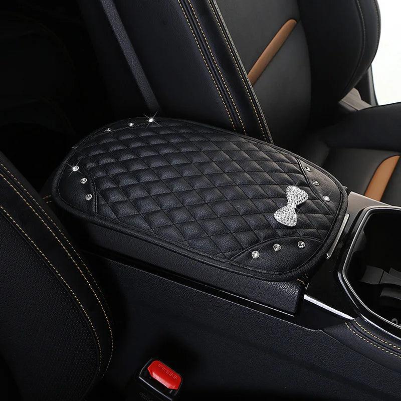 Diamond Crown Leather Car Armrest Cushion Universal Console Cover