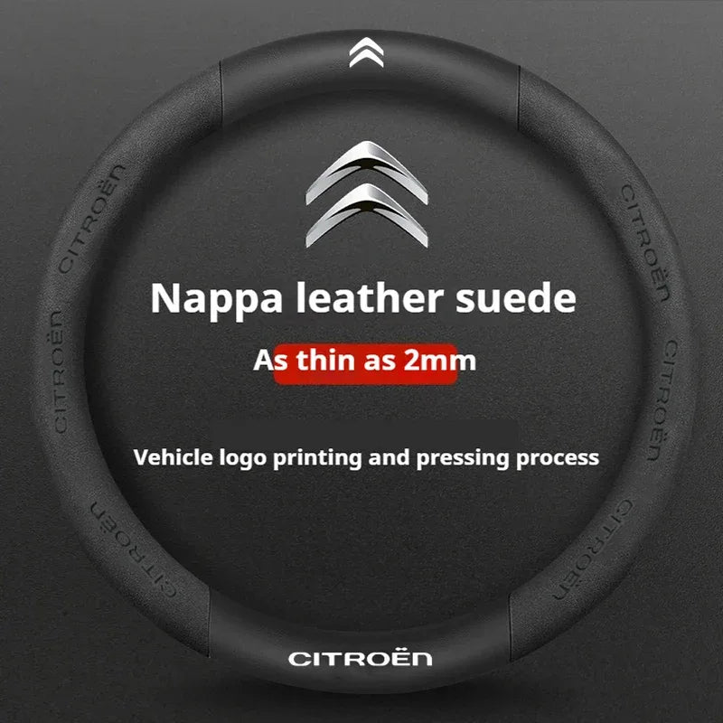 Citroen Leather Steering Wheel Cover - Round Black F