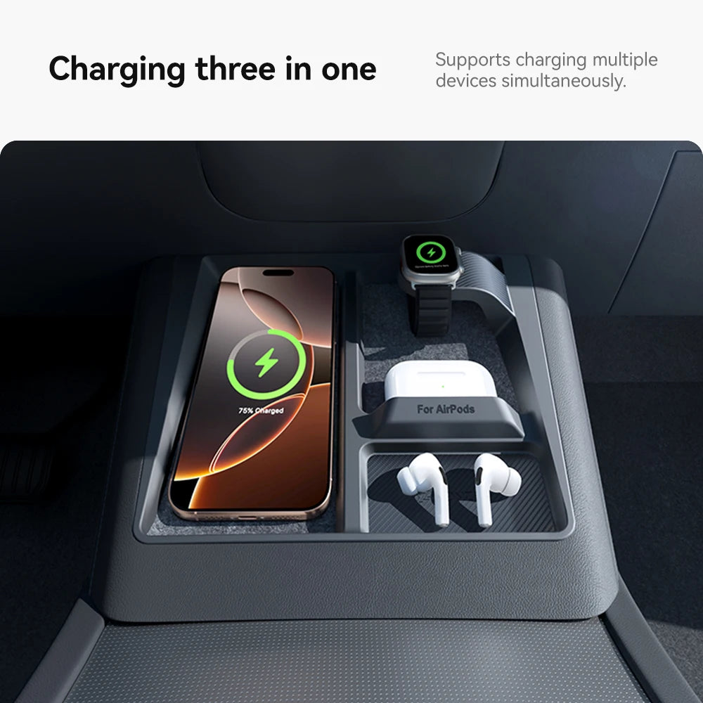 Tesla Model 3 Y Highland Juniper Wireless Charging Tray Non-Slip Frame for Phones Watches Headphones