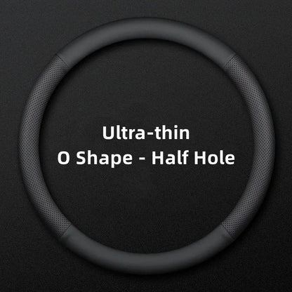 Ultra-Thin Leather Universal Steering Wheel Cover - Round Shape / Half Perforated