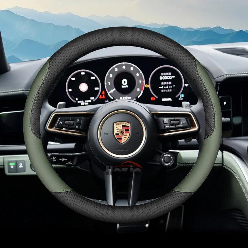 Porsche Leather Steering Wheel Cover 2024-2025 - Midnight Green