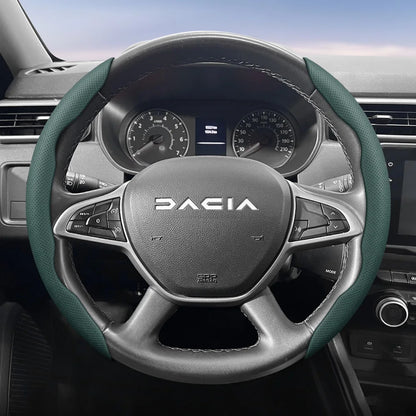 Dacia Breathable Leather Steering Wheel Cover - Round Shape / 2-Piece Set / Green
