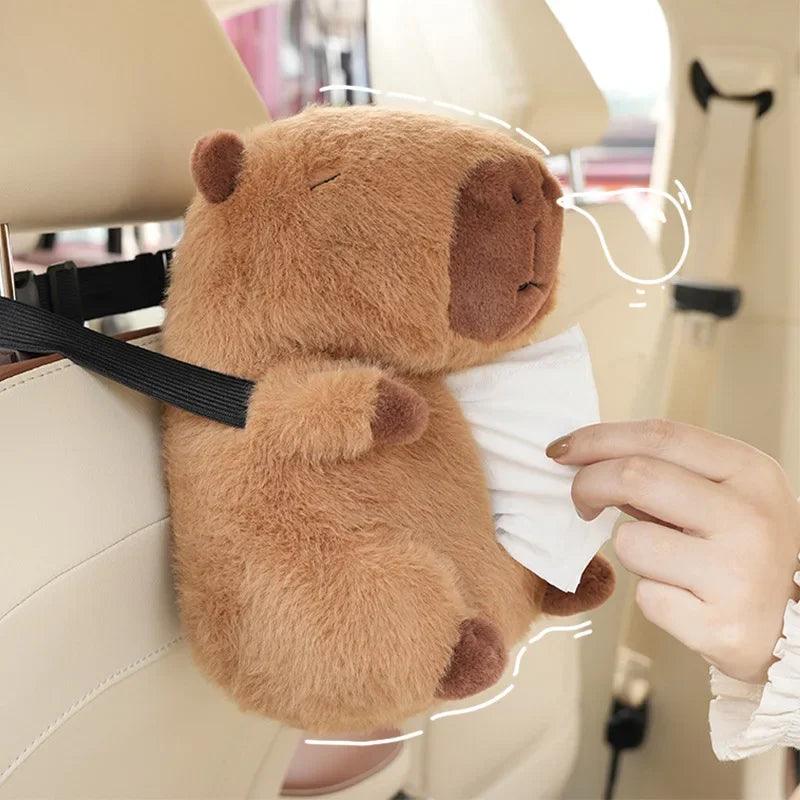 Capybara Plush Car Tissue Box Holder - Backseat Hanging Organizer