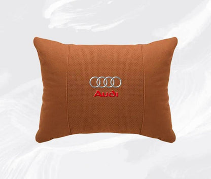 Suede Car Neck Pillow & Lumbar Support for Audi A3 A4 A5 A6 A7 A8 Q2 Q3 Q5 Q7 Q8 TT SQ5 Spine Protection - headrest 1pc brown