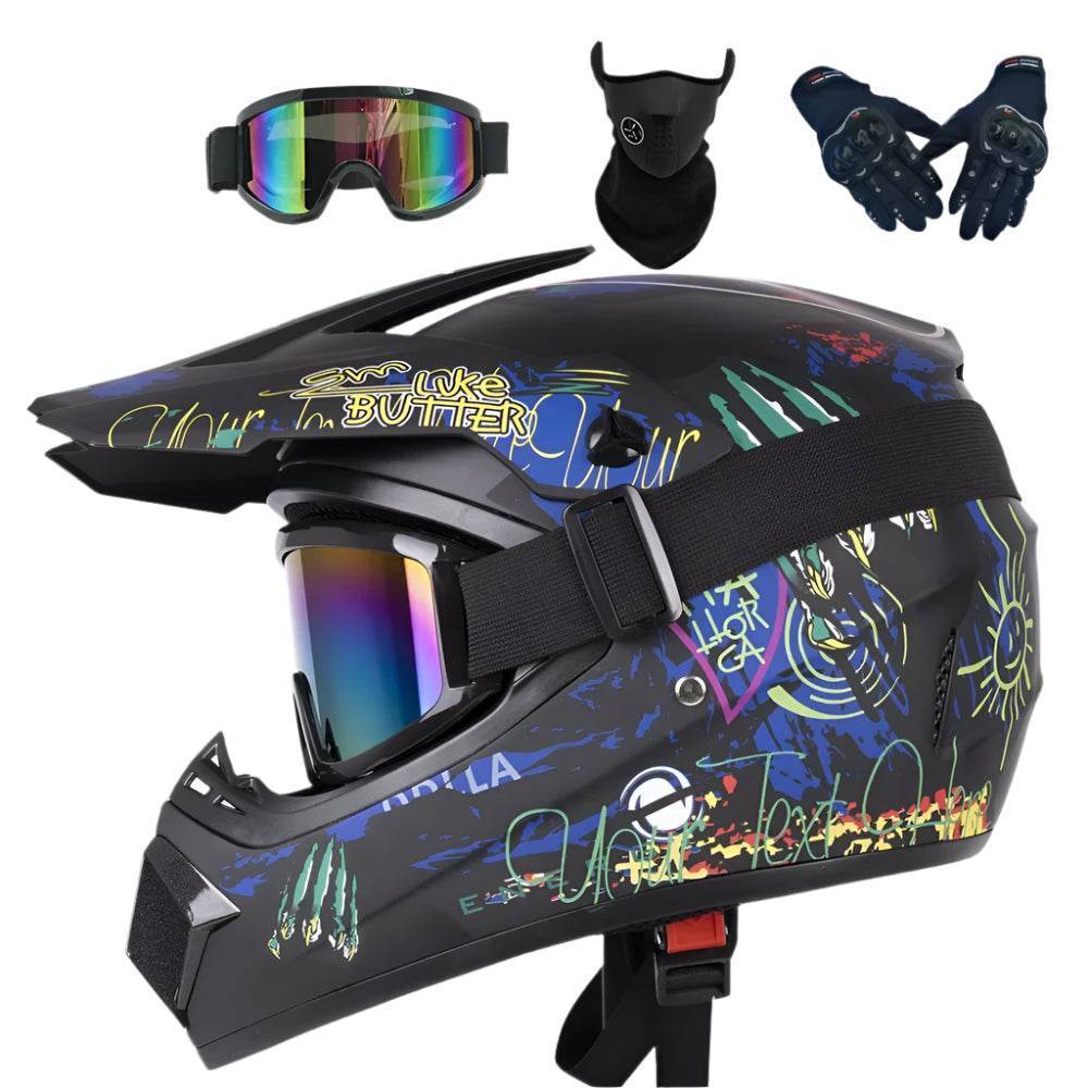 Full Face Off-Road Motorcycle Helmet + Goggles, Gloves & Face Mask - BAIZHUA / S
