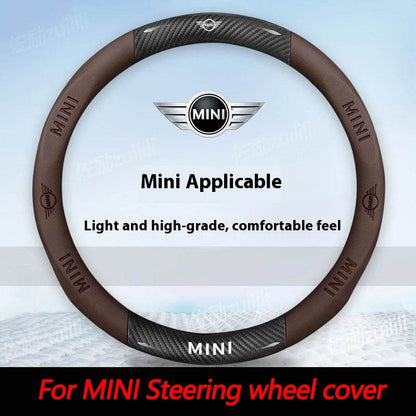 MINI Cooper Carbon Fiber Leather Steering Wheel Cover – Fits JCW R54 R55 R56 R60 F54 F55 F56 F57 Clubman & Countryman - Carbon Off-white