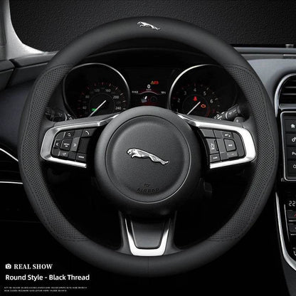 Jaguar Leather Steering Wheel Cover – Anti-Slip Interior Accessory Fits XF, XJ, XE, F-Pace, E-Pace, XFL, XJL, XKR, XJ6 & More - Round-Bicolor Line
