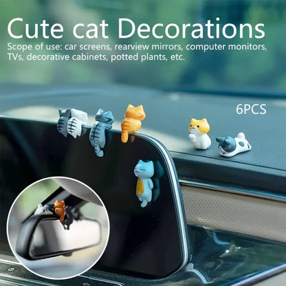 PVC Cartoon Cat Figurines for Car Dashboard and Desk Decor, 6pcs