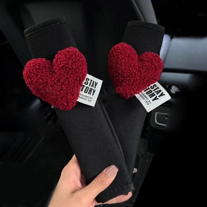 Ice Silk Car Seat Belt Covers Red Heart Retro Design Shoulder Pads