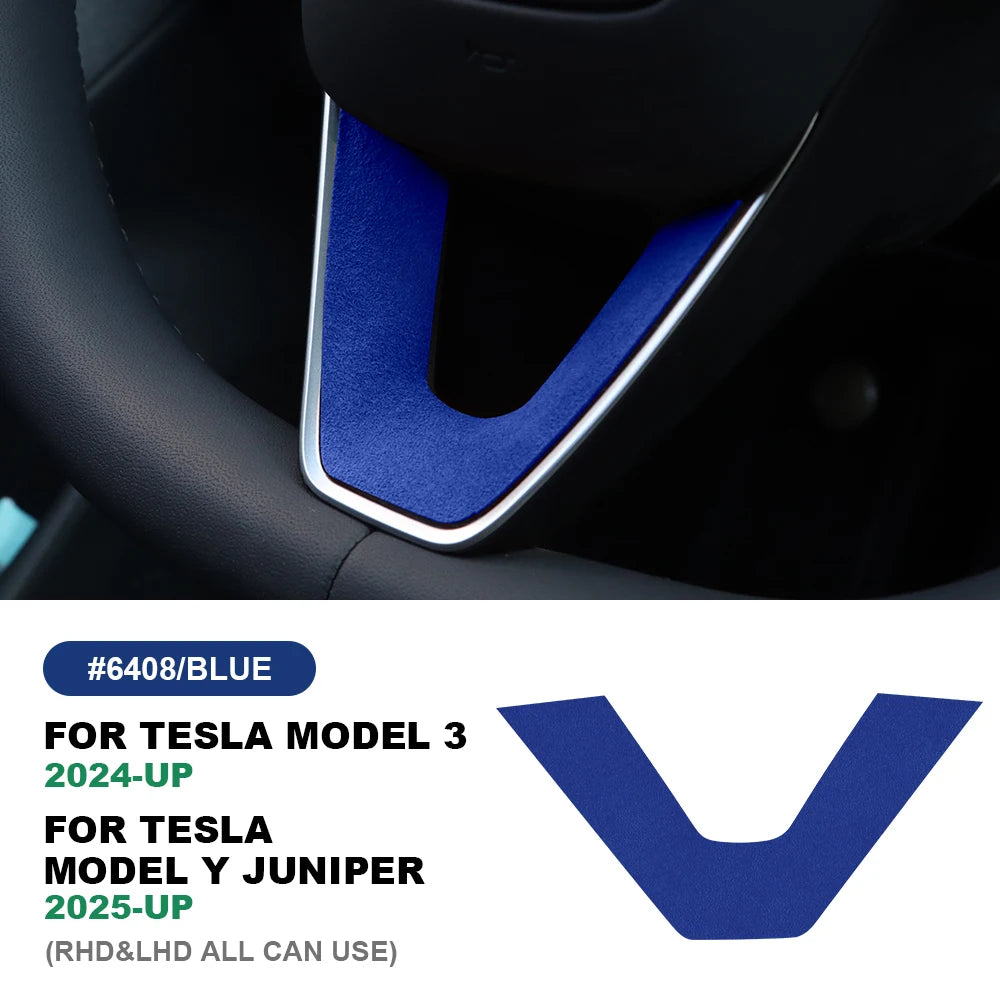 Tesla Model Y Steering Wheel Trim | Italian Suede Panel Stickers (2025+) - 6408 Bottom