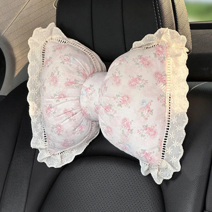 Bowknot Car Headrest Pillow Plush Neck Support Cushion Auto Seat