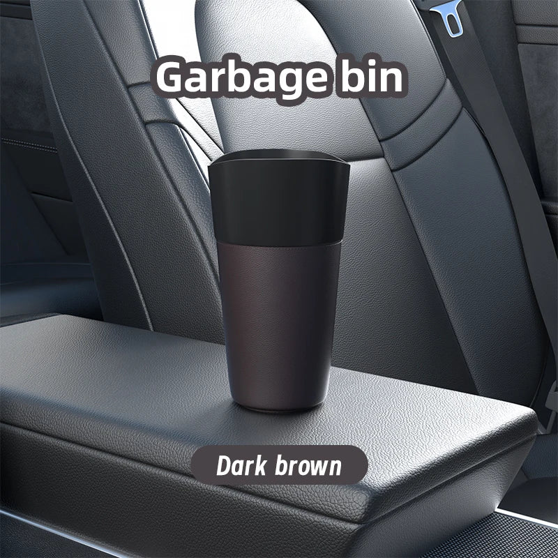 Mini Leather Car Trash Can – Waterproof Dust Bin & Storage Box, Colorful Design - Dark brown / 500mL-1L