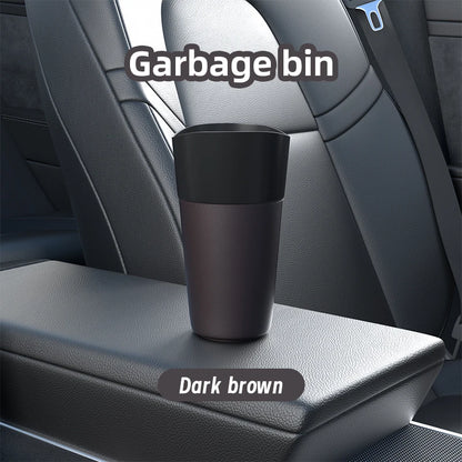 Mini Leather Car Trash Can – Waterproof Dust Bin & Storage Box, Colorful Design - Dark brown / 500mL-1L