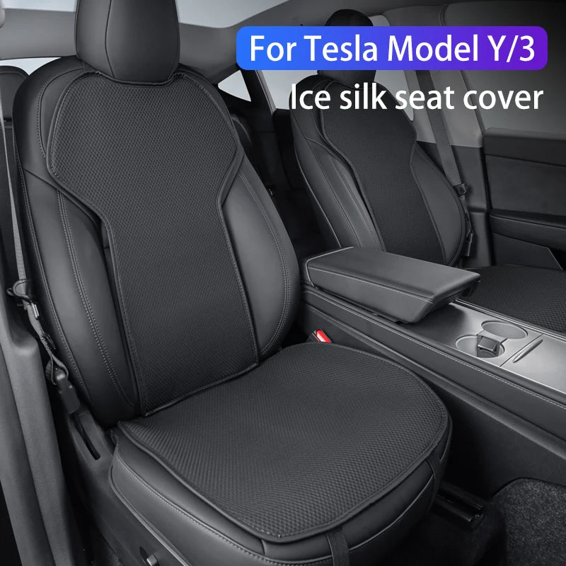 Tesla Ice Silk Seat Cushion | Model 3 & Y (2019–2025) Breathable Cover - T-M3Y-F01-white