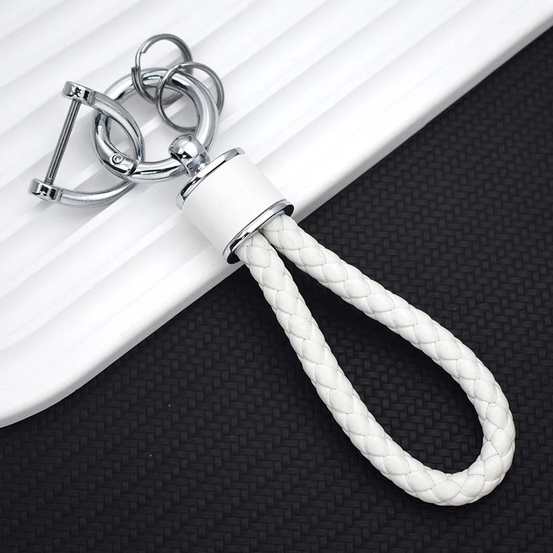 Braided Leather Keychain Loop with Metal Ring