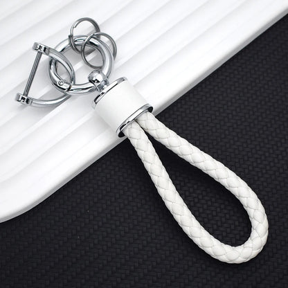 Braided Leather Keychain Loop with Metal Ring