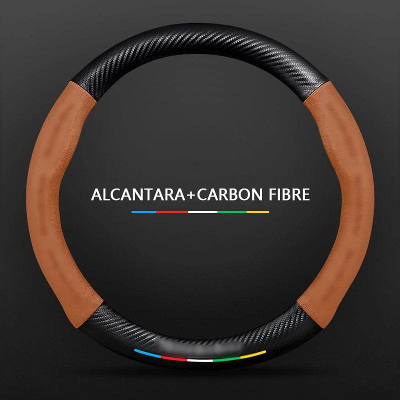 Mercedes Benz Carbon Fiber Leather Car Steering Wheel Cover - 