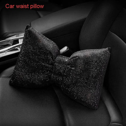 Diamond Crystal Bowknot Car Lumbar Pillow Rhinestone Support Women