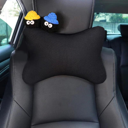 Ice Silk Mesh Car Headrest Pillow - Cute Cartoon Coal Ball Neck Support