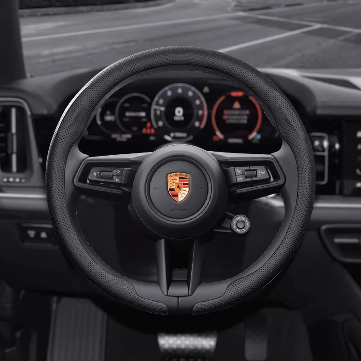 Porsche Nappa Leather Steering Wheel Cover - Round Shape / Black