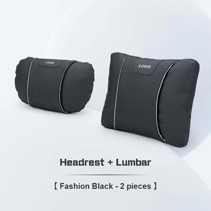Customized Logo - Leather Car Seat Pillows - Set Black